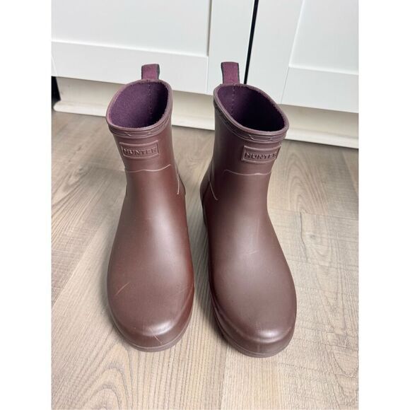 HUNTER Refined Low Heel Ankle Matt Boot Oxblood Size 5 Rainboots - Picture 3 of 10